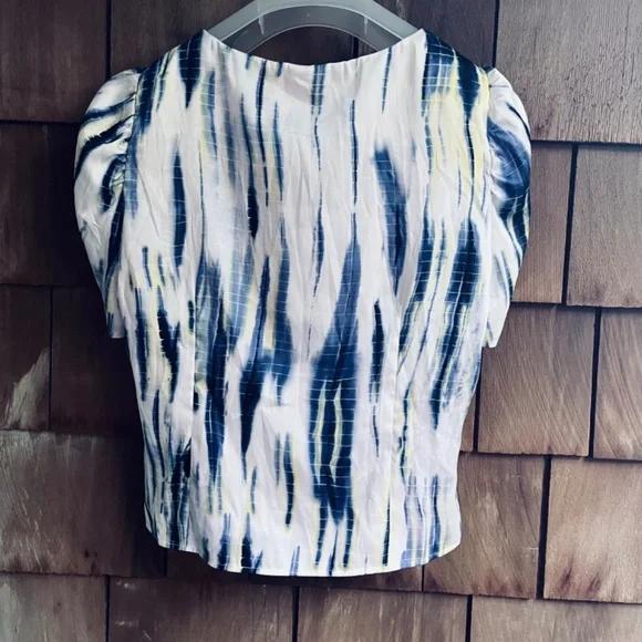 DKNY Women's Short Puff Sleeve Ruched Tie Dye Blouse Top Size XL - Picture 12 of 15